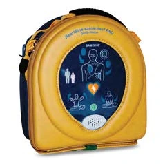 Originalabbildung: HeartSine samaritan PAD 350P in Tragetasche. Lieferumfang gemäß Artikelbeschreibung.