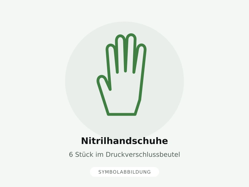 Symbolabbildung: Nitrilhandschuhe. 6 Stück im Druckverschlussbeutel. Keine Produktfotografie; Lieferumfang gemäß Artikelbeschreibung.