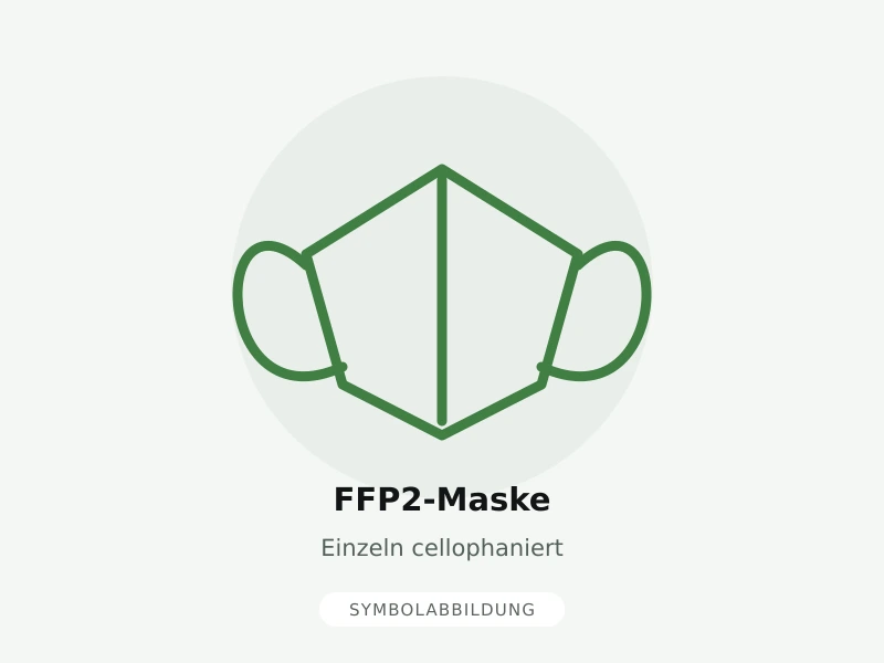 Symbolabbildung: FFP2-Maske. Einzeln cellophaniert. Keine Produktfotografie; Lieferumfang gemäß Artikelbeschreibung.