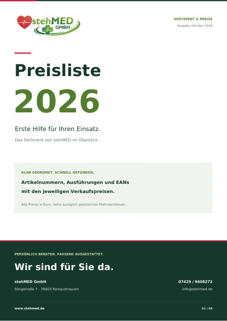 Titelseite: Erste Hilfe Preisliste 2026