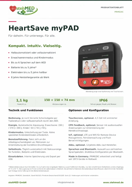 Titelseite: HeartSave myPAD Datenblatt