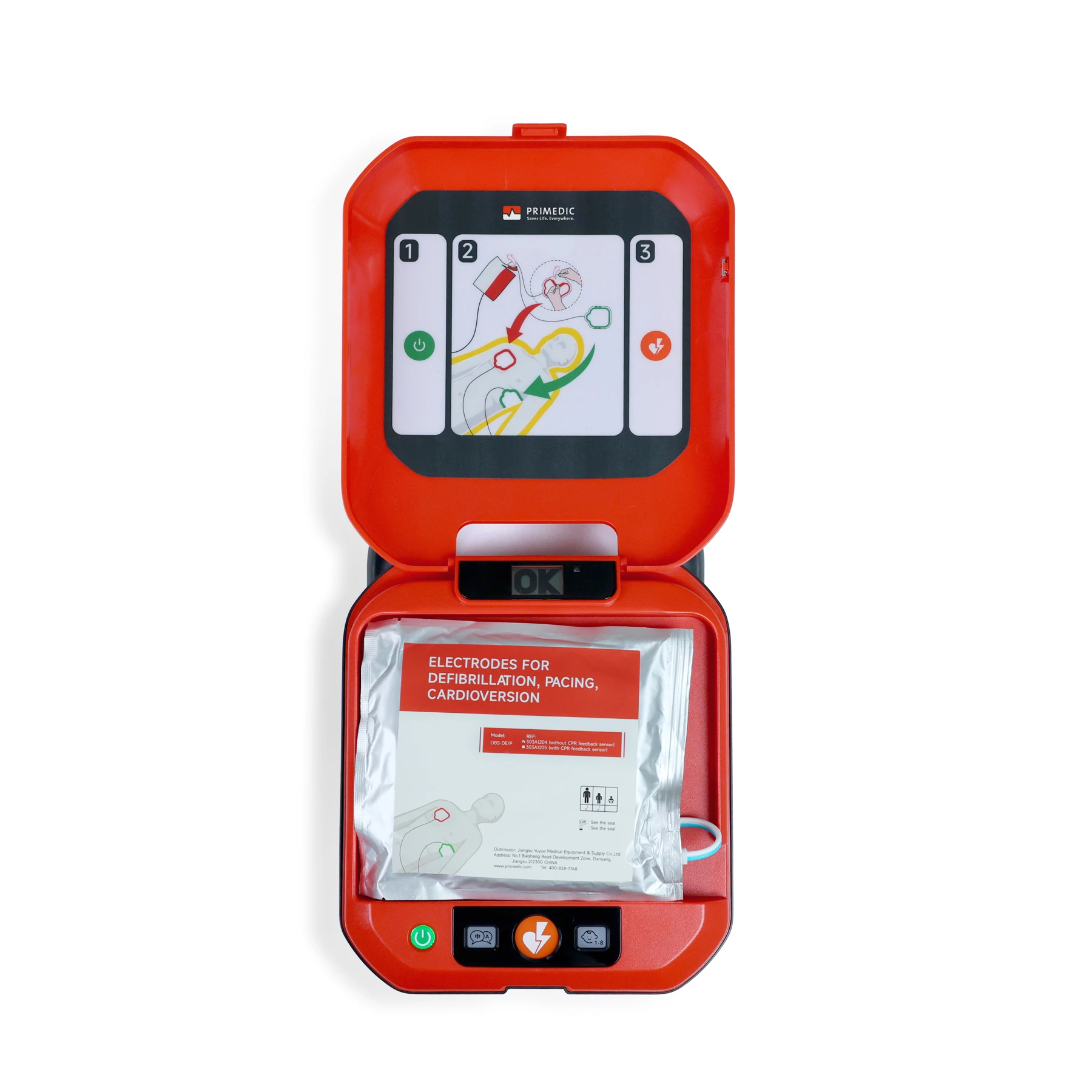 Originalansicht HeartSave Y mit Elektroden · Beispielausführung