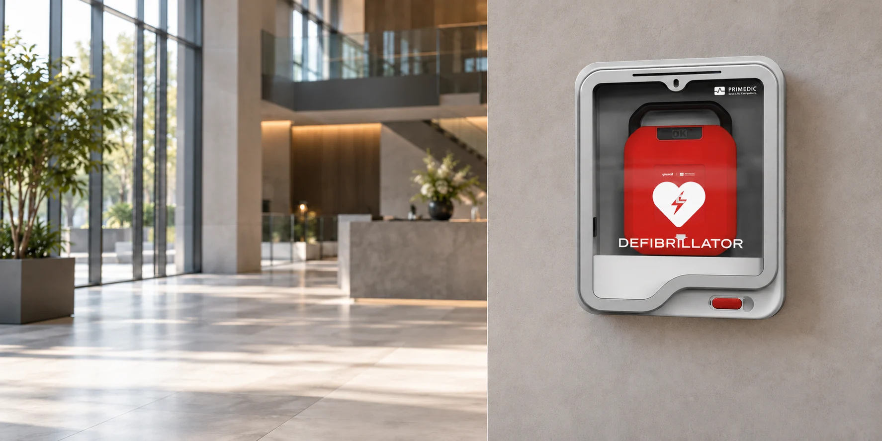 AED-Wandkasten als Beispiel für einen festen Gerätestandort