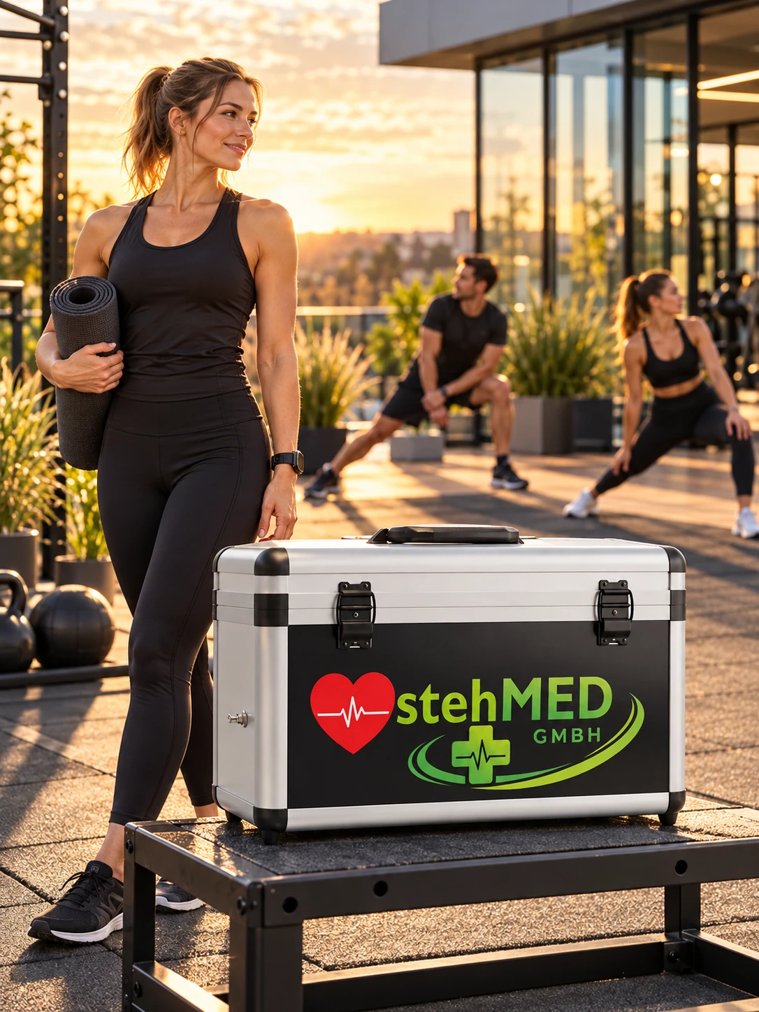 stehCASE auf der Trainingsterrasse eines illustrativen Fitnessstudios