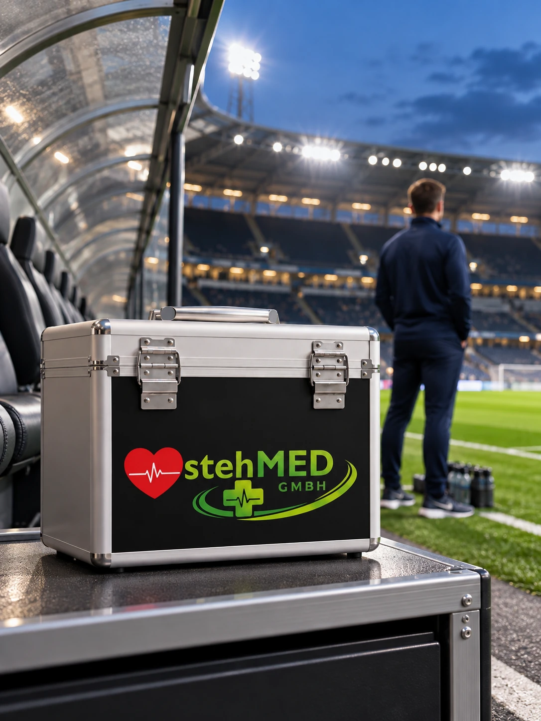 stehCASE in der Bereitschaftszone am Rand eines Fußballstadions