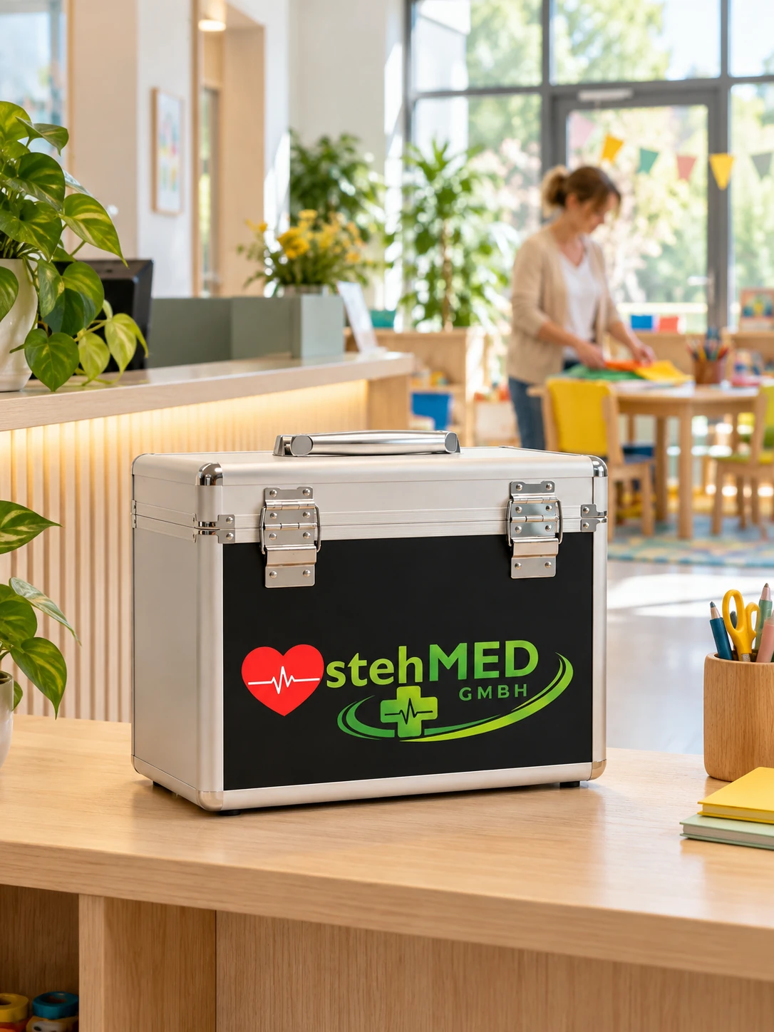stehCASE im Empfangsbereich einer öffentlichen Einrichtung